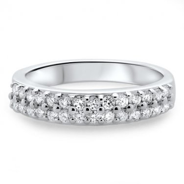 VS  0.52Ct Round Brilliant Cut Diamond Half Eternity Wedding Ring,18K White Gold