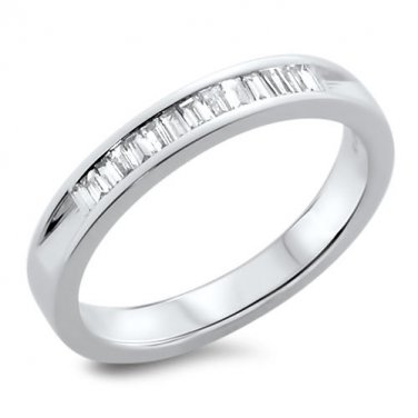 0.25CT BAGUETTE CUT DIAMONDS HALF ETERNITY WEDDING RING,18K SOLID WHITE GOLD