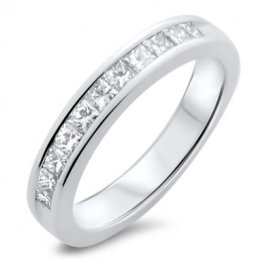 18K WHITE GOLD F/VS 0.76CT PRINCESS CUT DIAMONDS HALF ETERNITY WEDDING RING