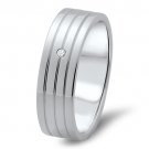 6.58mm  Men's Wedding Ring with 0.02ct  F/VS Round Cut Diamond in 18k White Gold