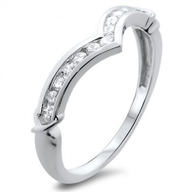 18K WHITE GOLD,WISHBONE SHAPED 0.25ct DIAMONDS HALF ETERNITY WEDDING RING