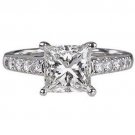 0.65CT PRINCESS CUT SOLITAIRE & ROUND DIAMONDS ENGAGEMENT RING,I8k WHITE GOLD