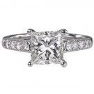 PRINCESS CUT SOLITAIRE & ROUND DIAMONDS ENGAGEMENT RING,WHITE GOLD,EGL CERTIFIED