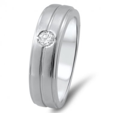 6.51 mm  F/VVS  0.19 ct Round Cut Diamond Men's Wedding Band  in 18k White Gold
