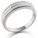 0.30ct PRINCESS CUT DIAMOND DOUBLE R0W HALF ETERNITY WEDDING RING,18K WHITE GOLD