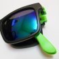 Black & Green Frame with Mirrored Blue Lenses Folding Wayfarer Sunglasses
