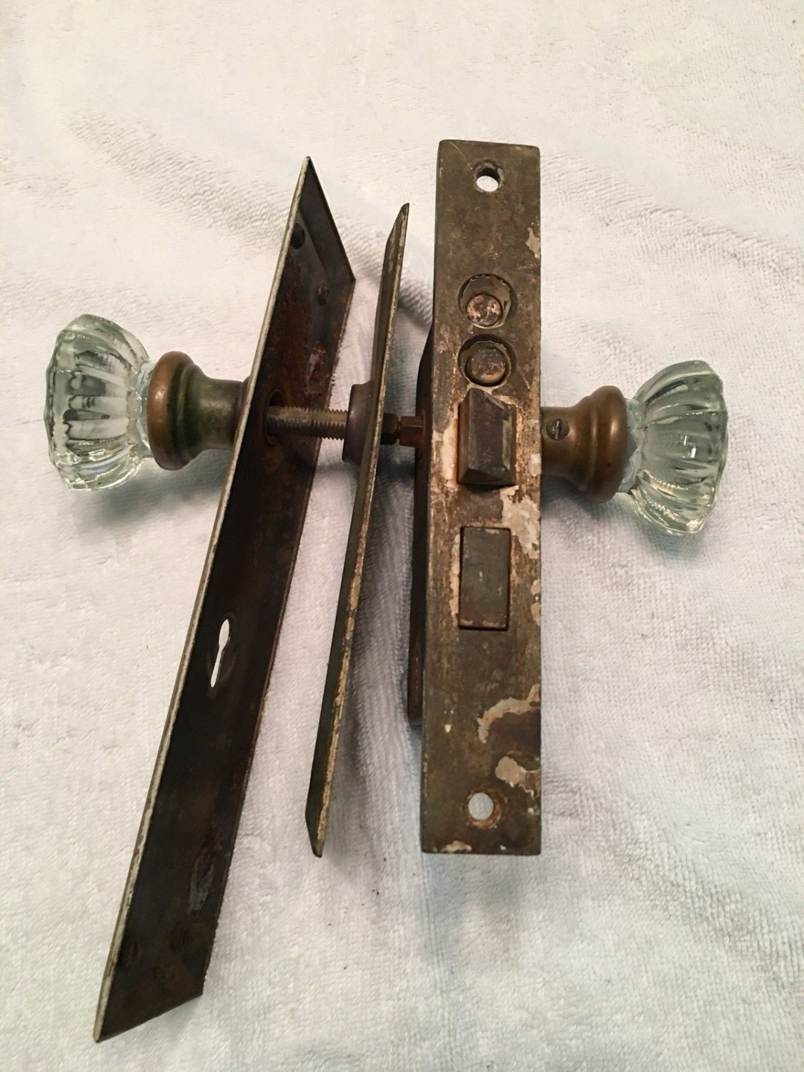 Vintage Art Deco RUSSWIN Mortise Door Lock Set, Matching 12 pt. Crystal ...