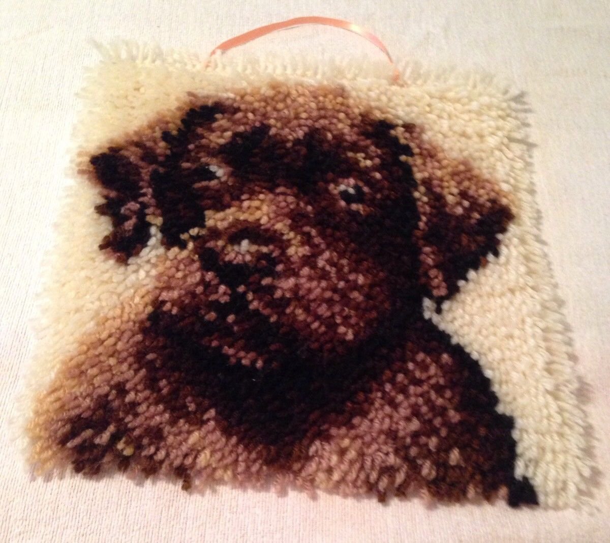 New Wonderart LATCH HOOK Finished CUTE LAB PUPPY DOG 12" sq PILLOW top