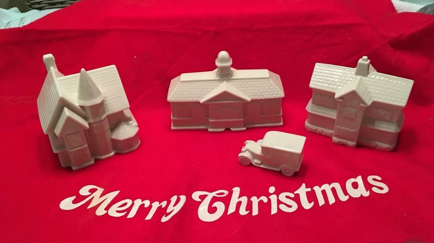 1992 Discontinued LENOX HOLIDAY VILLAGE lot 4 pcs WHITE Van STORE ...