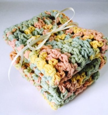 Handmade Kitchen Dish Cloths Pastel Dishcloths Pink Green Yellow Cotton Set of 3