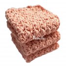 Pink Peach Kitchen Dish Cloths Coral Cotton Dishcloths Wash Cloth Set of 3 Handmade