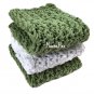 Set of 3 Handmade Kitchen Dish Cloths Green White Cotton Dishcloths Wash Cloth Crochet