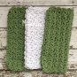 Set of 3 Handmade Kitchen Dish Cloths Green White Cotton Dishcloths Wash Cloth Crochet