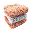 Set of 3 Handmade Kitchen Dish Cloths Peach Coral White Cotton Dishcloths Wash Cloth Crochet