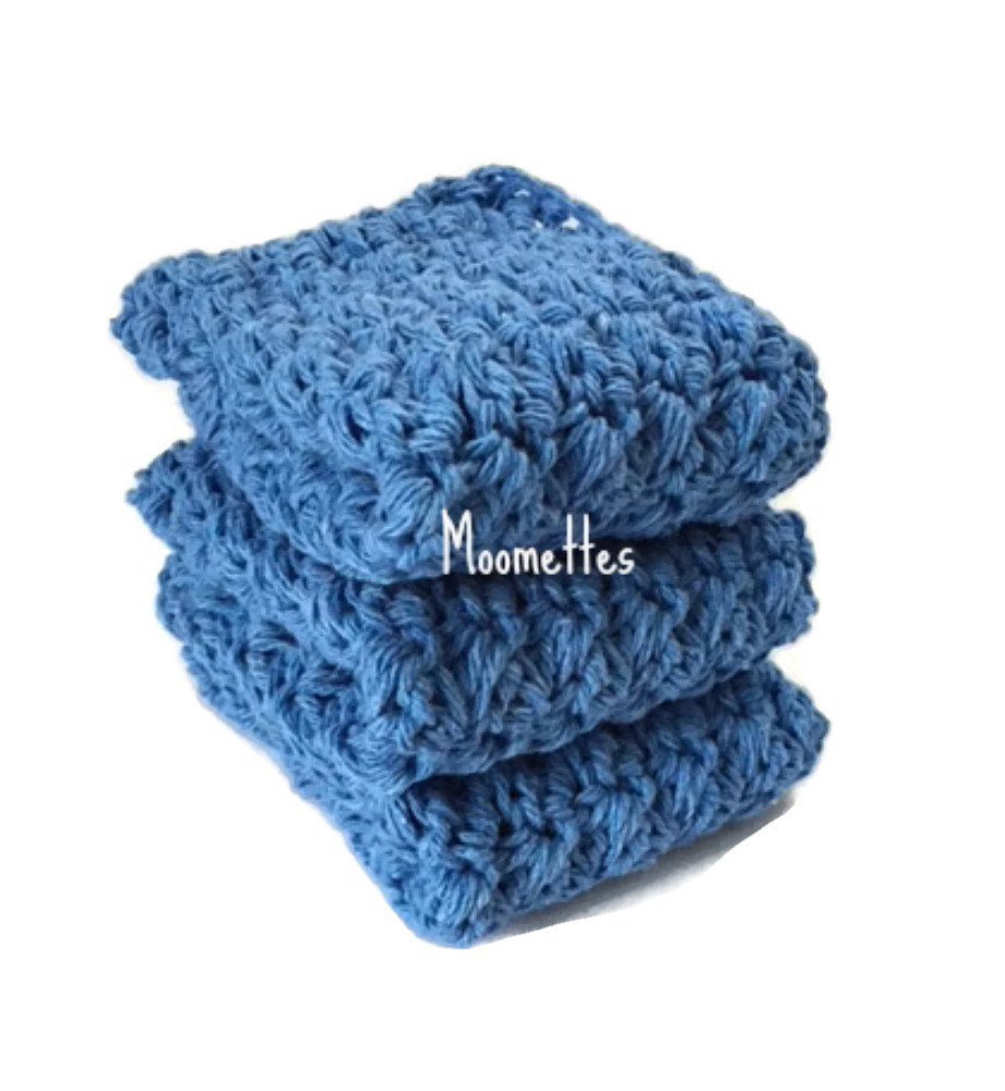 Handmade Kitchen Dish Cloths Cornflower Blue Cotton Dishcloths Wash