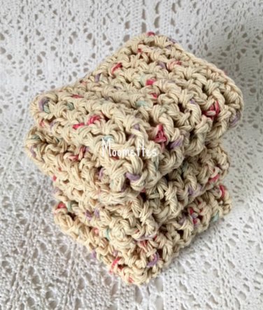 Ecru Beige Kitchen Dish Cloths Crochet Eco Friendly Cotton Dishcloths Wash Cloth Set of 3 Handmade