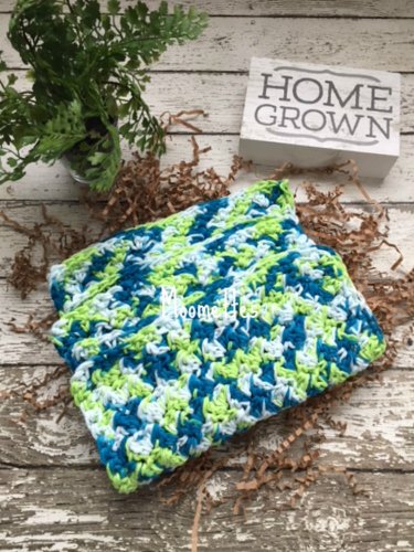 Green Blue Kitchen Dish Cloths Cotton Dishcloths Set of 3 Handmade Crochet