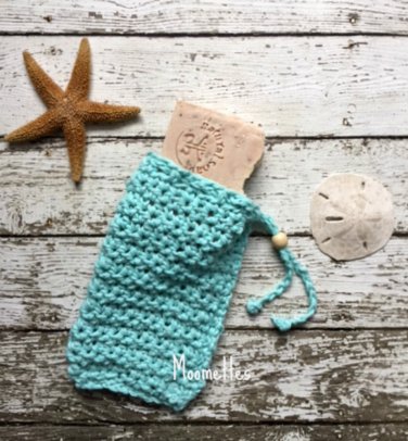 Handmade Soap Saver Pastel Aqua Blue Drawstring Soap Sack Bath Soap Pouch