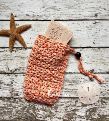 Handmade Crochet Soap Saver Orange Yellow Drawstring Soap Sack Bath Soap Pouch