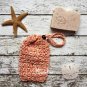 Handmade Crochet Soap Saver Orange Yellow Drawstring Soap Sack Bath Soap Pouch