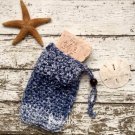 Handmade Crochet Soap Saver Bag Dark Blue Blues Drawstring Soap Cozy Bath Soap Pouch