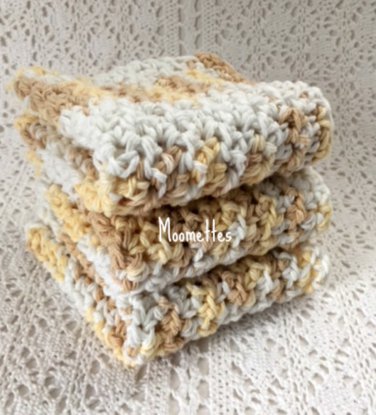 Oak Beige Kitchen Dish Cloths White Cotton Dishcloth Washcloth Crochet Set of 3