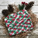 Crochet Kitchen Dish Cloths Set Christmas Red Green White Washcloth Cotton Dishcloths Set of 3