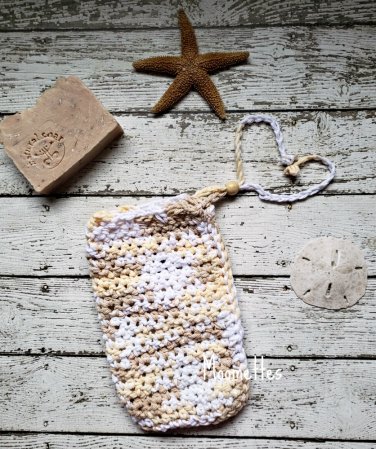 Handmade Crochet Soap Saver Drawstring Soap Sack Beige Yellow Bath Soap Pouch