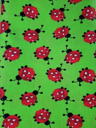 FQ Ladybug Fabric Green Red Cotton 18 in x 22 in Fat Quarter Material