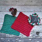 Christmas Dish Cloths Set of 2 and Kitchen Scrubbie Set Red Green Cotton Handmade