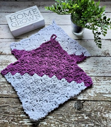 White Purple Dishcloths Cotton Washcloth Kitchen Set of 2 Handmade