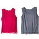 2 Tank Top Jersey Knit Lace Sleeveless Pink Gray Blouse Medium M Joan Rivers