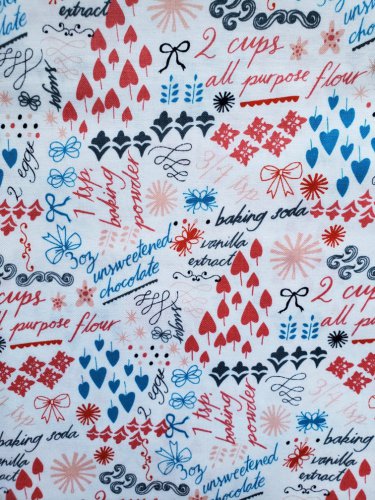 Baking Kitchen Fabric Cooking Red White Blue Verse 30 x 44 inches 3/4 Yard Windham 39775