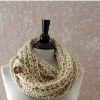 Infinity Scarf Ecru Beige Loop Cowl Knit Crochet Circle Neck Warmer Handmade