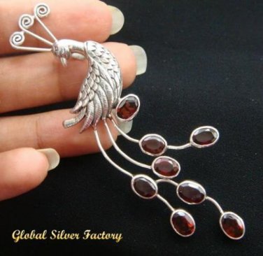 Sterling Silver Peacock & Garnet Brooch BC-129-KT