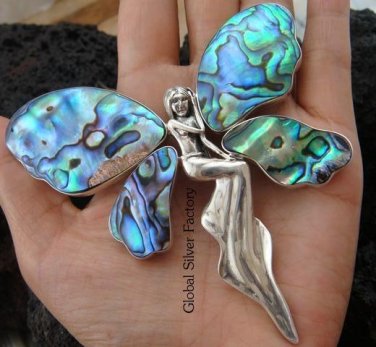 XL Silver & Paua Shell Angel Brooch Pendant BC-117-KT