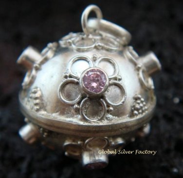 925 Silver Rose Quartz Chime Ball Pendant CH-303-KA
