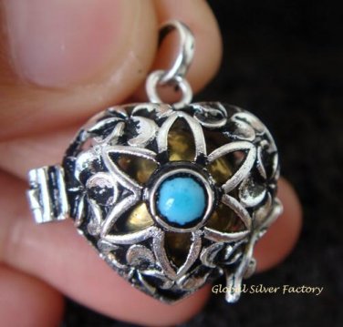 925 Silver & Turquoise Heart Harmony Ball HB-286-PS