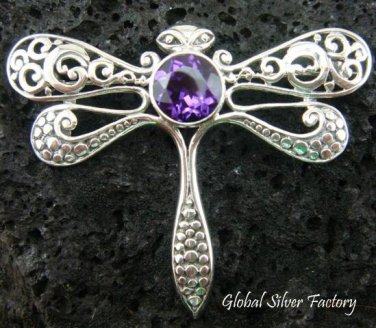 925 Silver Amethyst Butterfly Brooch Pendant BC-107-KT
