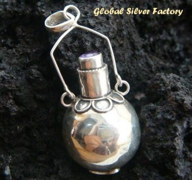 925 Silver Amethyst Essential Oil Bottle Pendant PP-287-KA