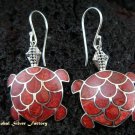 925 Silver Red Coral Turtle Earrings ER-446-NY