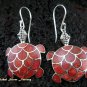 925 Silver Red Coral Turtle Earrings ER-446-NY
