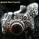925 Silver Garnet Gecko Lizard Ring RI-243-KT
