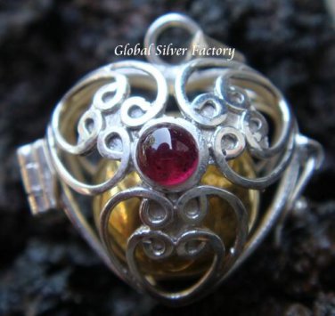 925 Silver Garnet Heart Harmony Chime Ball Pendant HB-163-KT