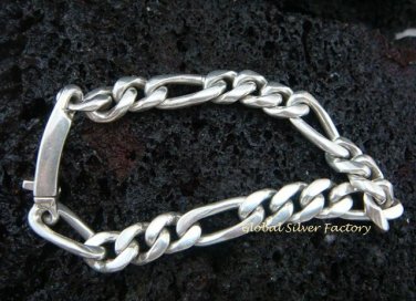 Sterling Silver 8mm Men Figaro Chain Bracelet MJ-114-KT