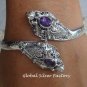 925 Silver Amethyst Double Snake Head Bangle SBB-206-KA