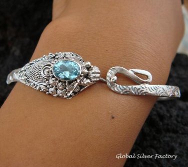 Sterling Silver & Blue Topaz Snake Bangle SBB-263-KT