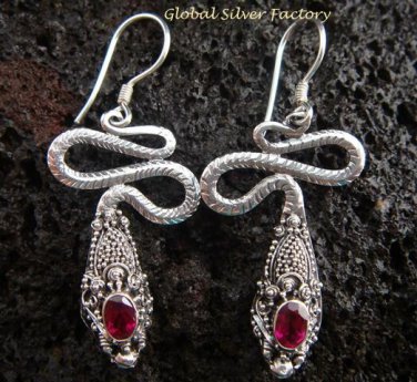 925 Silver Garnet Snake Earrings ER-483-KA