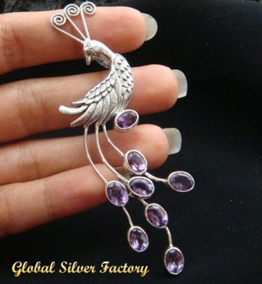 Silver Peacock & Amethyst Brooch BC-126-KT