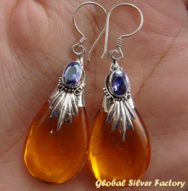 Silver Amber (syn) & Amethyst Earrings SJ-199-KA